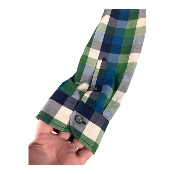 Ted Baker Green Red Checkered Contrast Cuffs Button Down Untucked Mens Shirt - Picture 10 of 13
